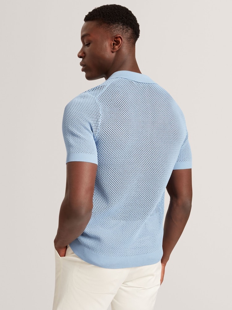 Ted Baker Blue Oversized Gillspi Jacquard Knit Floral Print Shirt - Image 2 of 7
