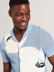 Ted Baker Blue Oversized Gillspi Jacquard Knit Floral Print Shirt - Image 5 of 7