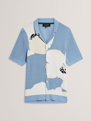 Ted Baker Blue Oversized Gillspi Jacquard Knit Floral Print Shirt - Image 6 of 7