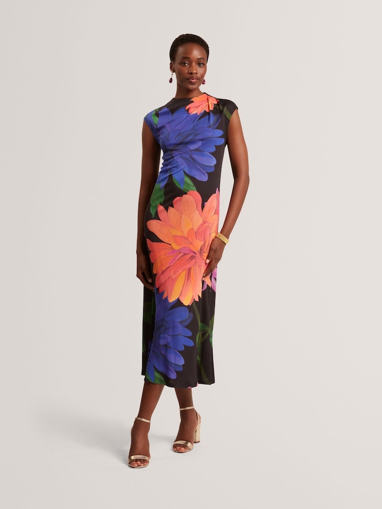 Ted Baker Ginla Printed Midi Dress With Draped Neck Detail - Bild 1 von 9