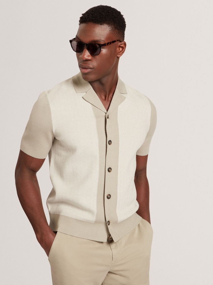 Ted Baker Green Padrig Knitted Herringbone Shirt - Image 1 of 8