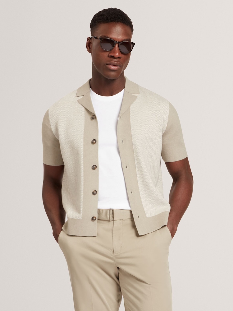 Ted Baker Green Padrig Knitted Herringbone Shirt - Image 2 of 8