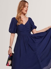 Ted Baker Blue Orlaah Puff Sleeve Ruched Detail Midi Dress - Image 2 of 7