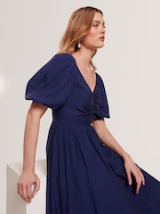 Ted Baker Blue Orlaah Puff Sleeve Ruched Detail Midi Dress - Image 3 of 7