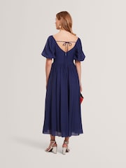 Ted Baker Blue Orlaah Puff Sleeve Ruched Detail Midi Dress - Image 4 of 7