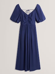 Ted Baker Blue Orlaah Puff Sleeve Ruched Detail Midi Dress - Image 6 of 7