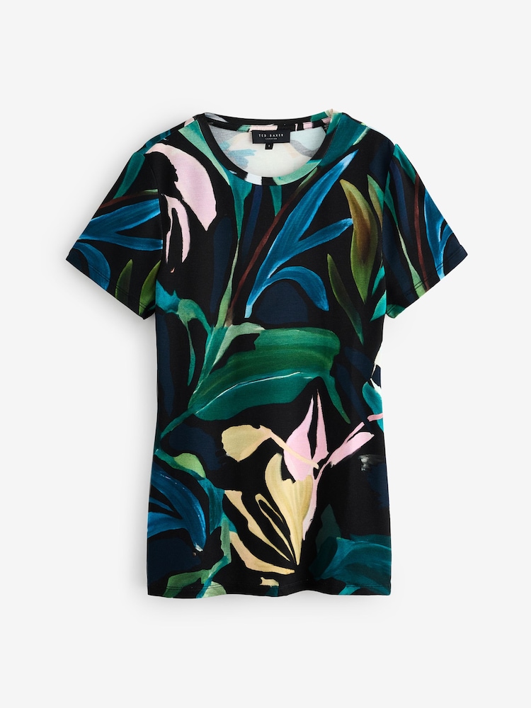 Ted Baker Black Haiiley Printed Fitted Short Sleeve T-Shirt - Image 1 of 3