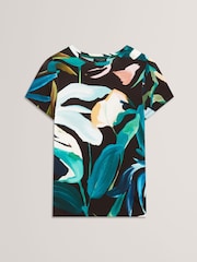 أسود - تيشرت ضيق مطبوع بأكمام قصيرة من تشكيلة Haiiley من Ted Baker - صورة 6 من 8