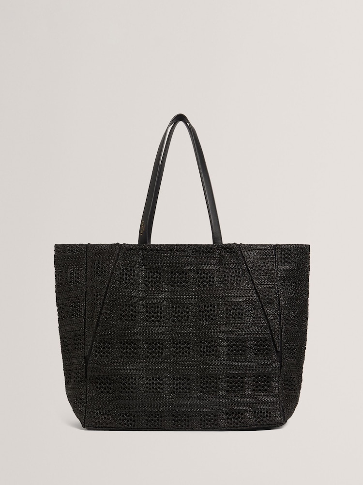 Ted Baker Black Periiee-Raffia Straw Collapsible Puzzle Bag - Image 1 of 6