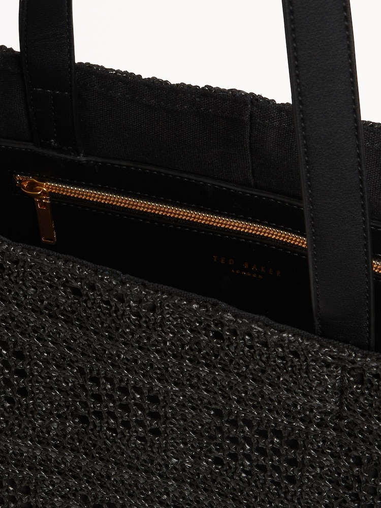Ted Baker Black Periiee-Raffia Straw Collapsible Puzzle Bag - Image 2 of 6