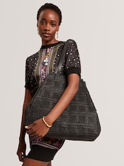 Ted Baker Black Periiee-Raffia Straw Collapsible Puzzle Bag - Image 6 of 6