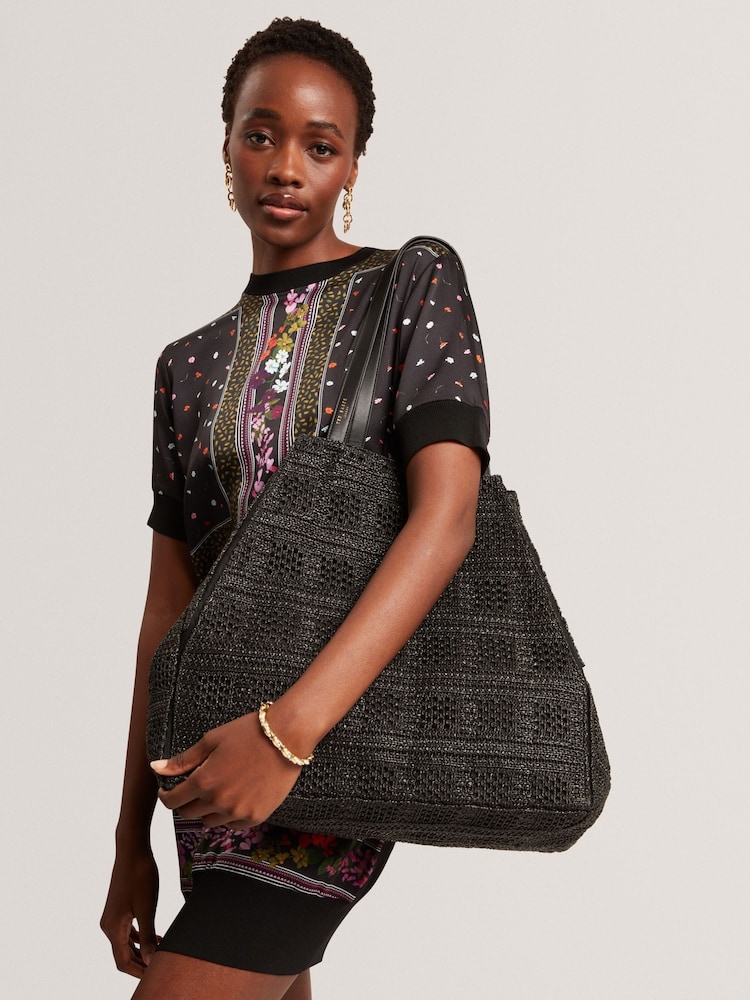 Ted Baker Black Periiee-Raffia Straw Collapsible Puzzle Bag - Image 6 of 6