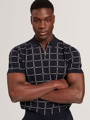 Ted Baker Blue Harlens Branded Check Polo Shirt - Image 1 of 8