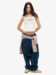 Superdry White Athletic Essentials Graphic Pointelle 100% Cotton Cami Top - Image 1 of 6