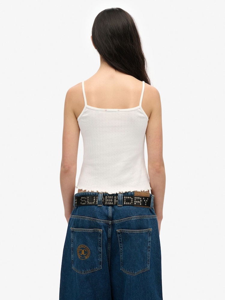 Superdry White Athletic Essentials Graphic Pointelle 100% Cotton Cami Top - Image 2 of 6
