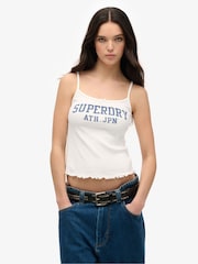 Superdry White Athletic Essentials Graphic Pointelle 100% Cotton Cami Top - Image 3 of 6