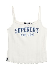 Superdry White Athletic Essentials Graphic Pointelle 100% Cotton Cami Top - Image 5 of 6