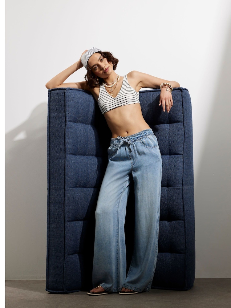 River Island Blue Denim Wide leg Pyjama Pant Jeans - Image 1 of 4