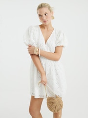 River Island White 3D Broderie Mini Dress - Image 1 of 4