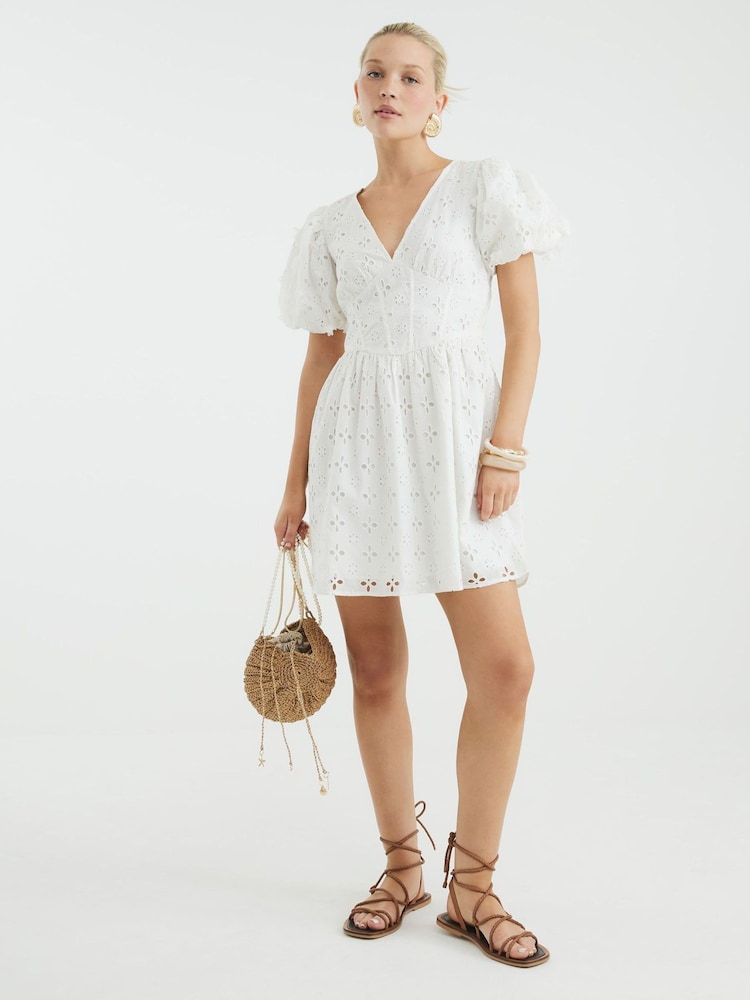 River Island White 3D Broderie Mini Dress - Image 2 of 4