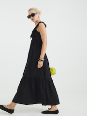 River Island Black Collar Ruffle Shirred 100% Cotton Dress - Image 2 of 4