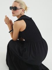River Island Black Collar Ruffle Shirred 100% Cotton Dress - Image 3 of 4