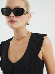 River Island Black Collar Ruffle Shirred 100% Cotton Dress - Image 4 of 4