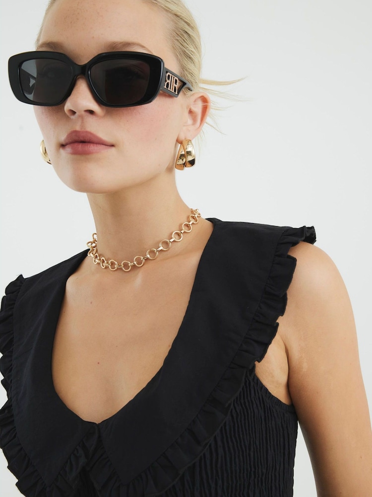 River Island Black Collar Ruffle Shirred 100% Cotton Dress - Image 4 of 4