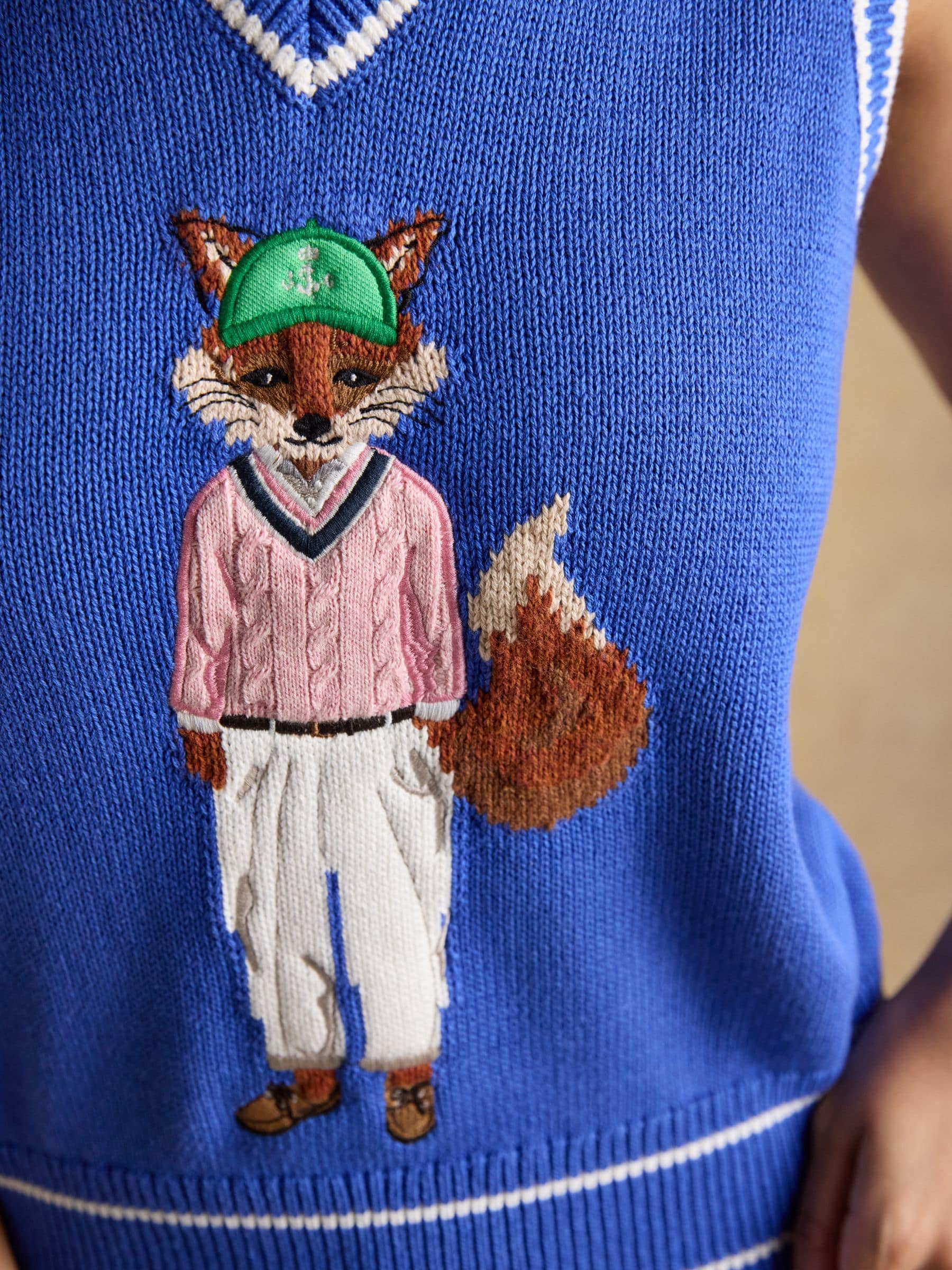 Buy Joules Jonty Fox Blue Intarsia Knitted Cotton Vest from the