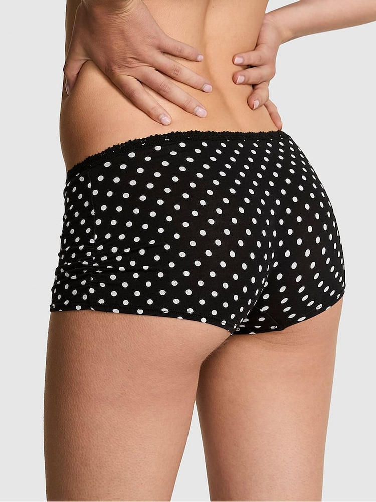 Victoria's Secret PINK Black Dot Print Short Cotton Boyshort Knickers - Image 2 of 3