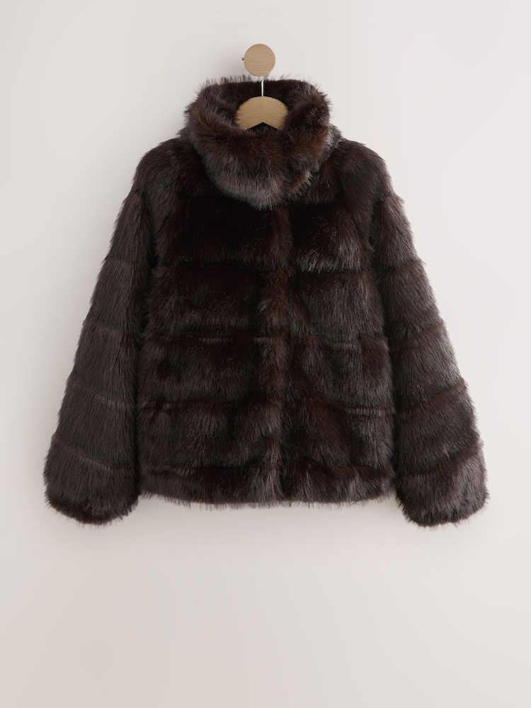 Chocolate Brown N. Premium Vintage Inspired Faux Fur Coat - Image 1 of 3