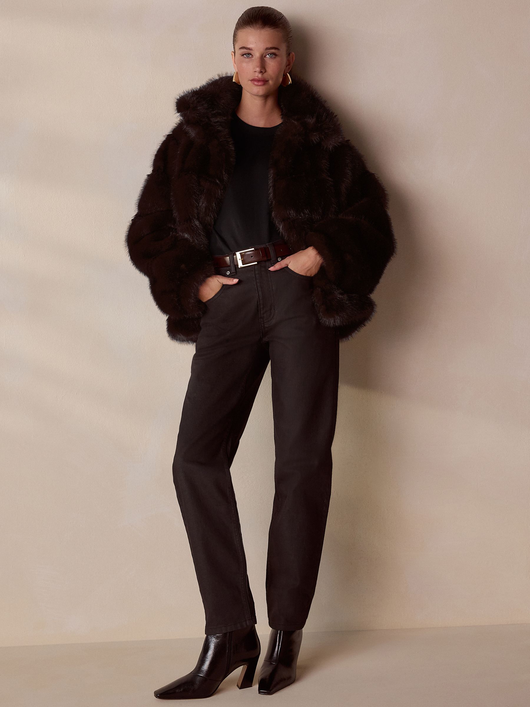 Buy Chocolate Brown N.Premium Vintage Style Faux Fur Coat from