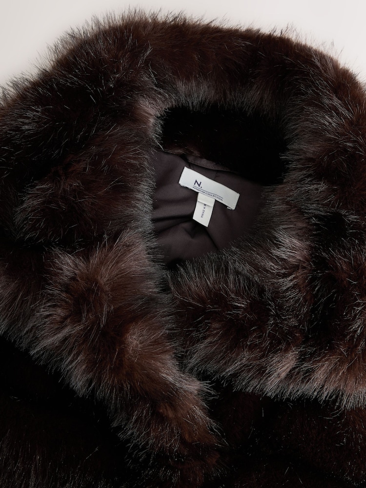 Chocolate Brown N. Premium Vintage Inspired Faux Fur Coat - Image 2 of 3
