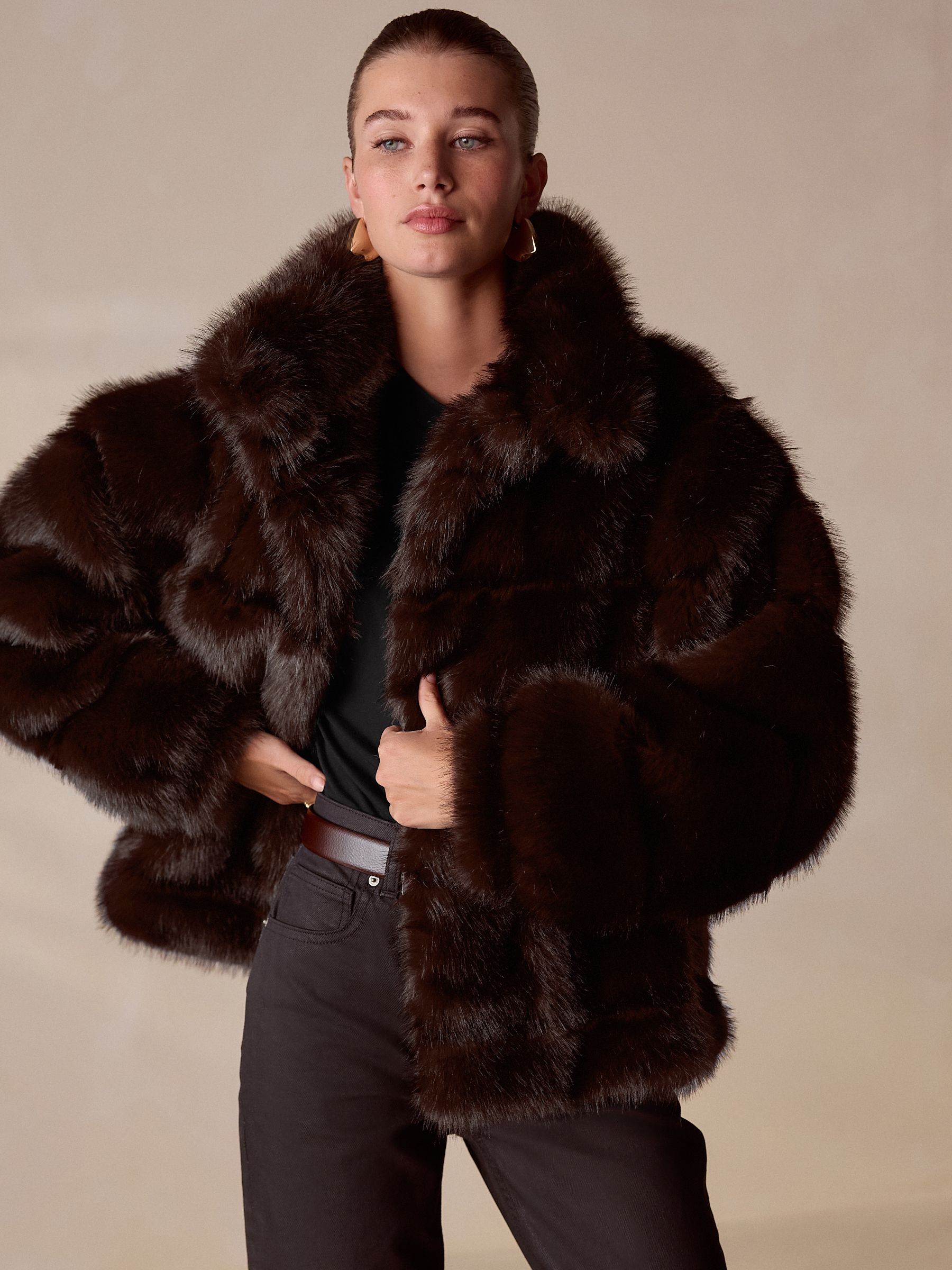 Buy Chocolate Brown N.Premium Vintage Style Faux Fur Coat from the