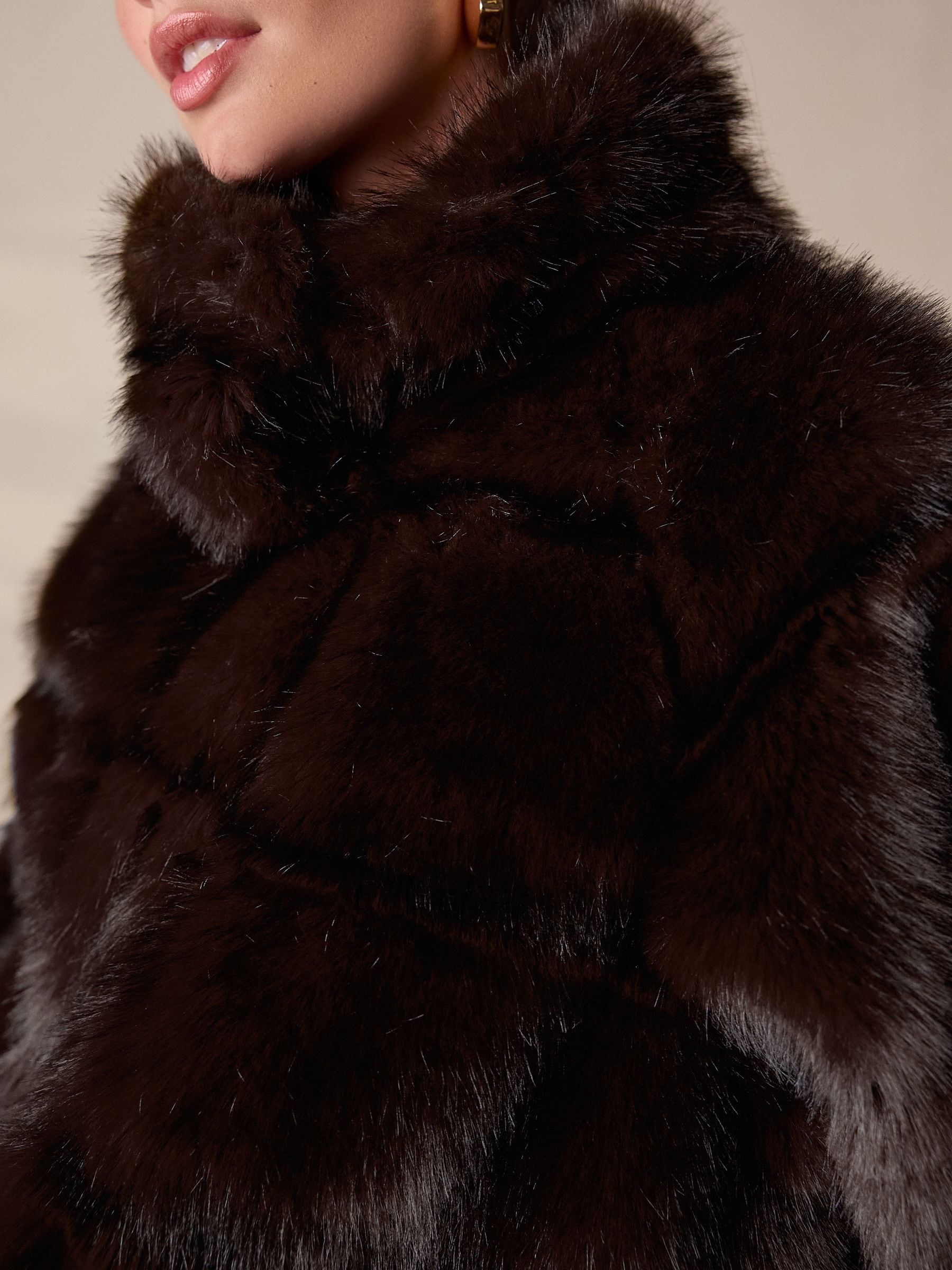 Buy Chocolate Brown N.Premium Vintage Style Faux Fur Coat from the