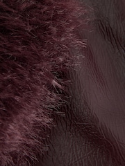 Burgundy PU Jacket with Faux Fur Trims - Image 2 of 3