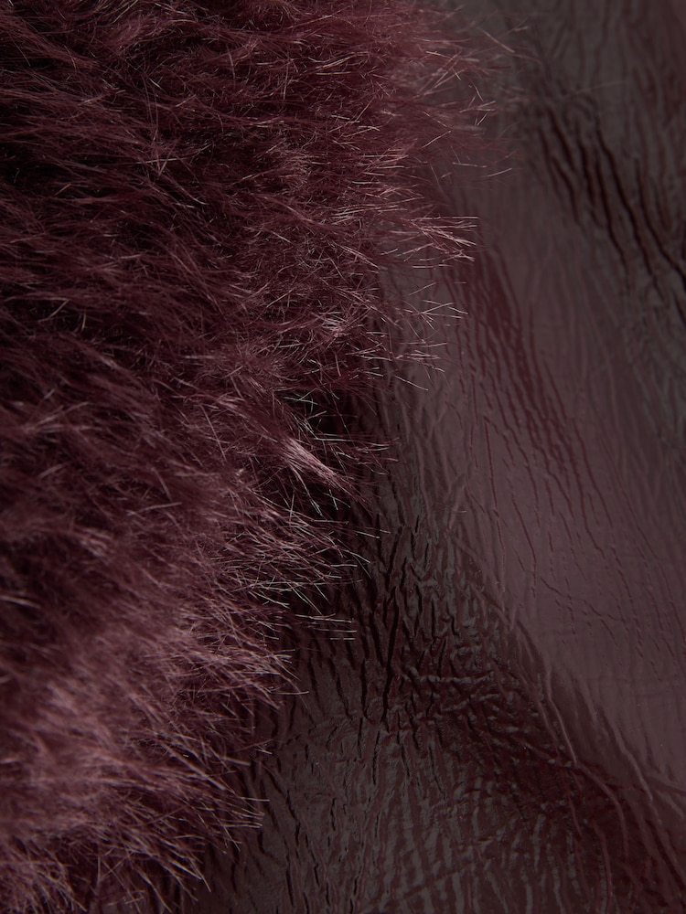Burgundy PU Jacket with Faux Fur Trims - Image 2 of 3