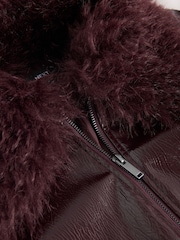 Burgundy PU Jacket with Faux Fur Trims - Image 3 of 3