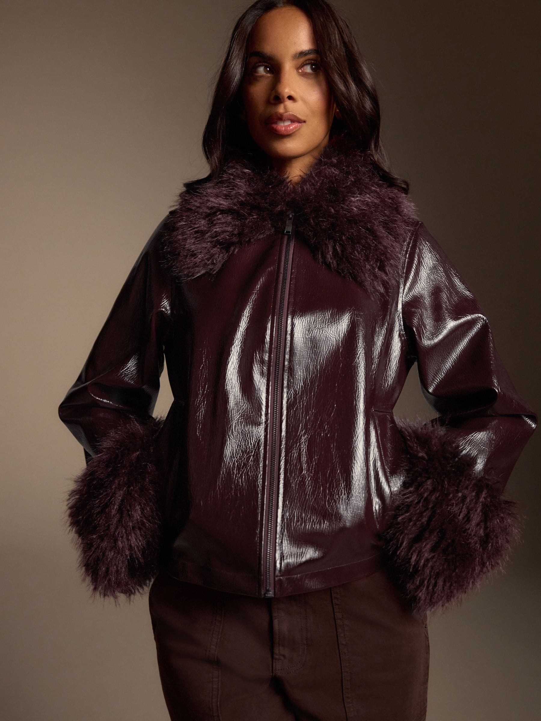 Buy Burgundy Red PU Jacket with Faux Fur Trims from Next USA