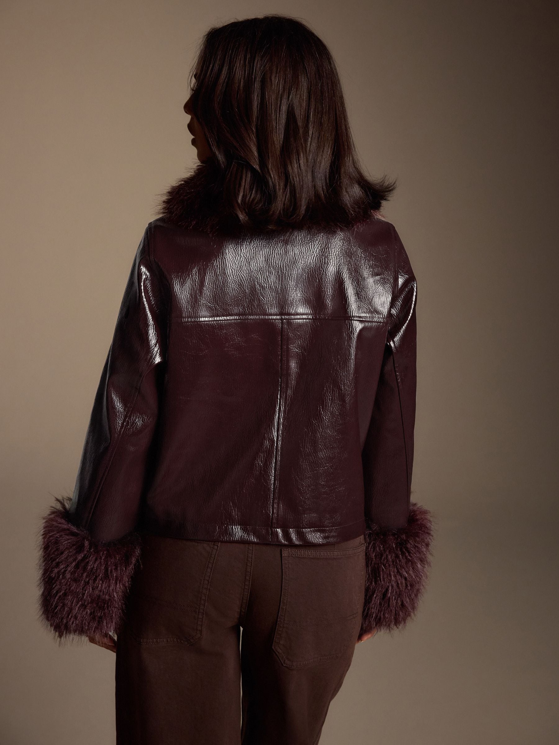 Buy Burgundy Red PU Jacket with Faux Fur Trims from Next USA