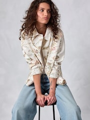 Ecru Bird Print Cotton Worker Jacket - Image 3 of 8