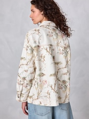 Ecru Bird Print Cotton Worker Jacket - Image 4 of 8