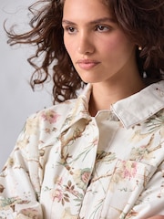 Ecru Bird Print Cotton Worker Jacket - Image 5 of 8