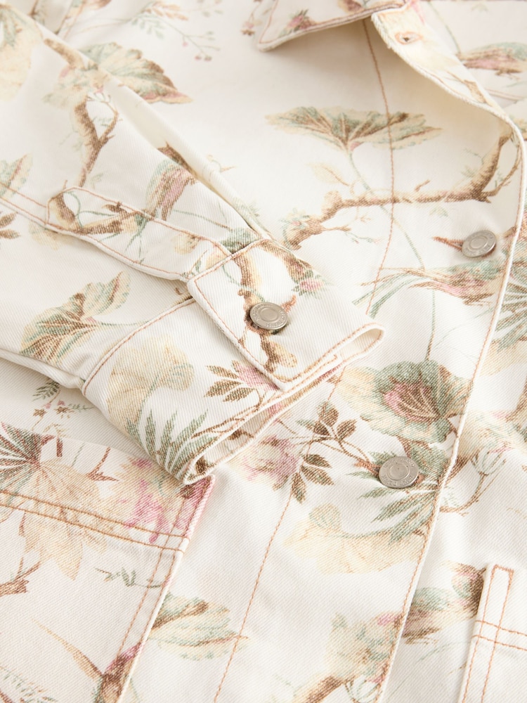 Ecru Bird Print Cotton Worker Jacket - Image 8 of 8