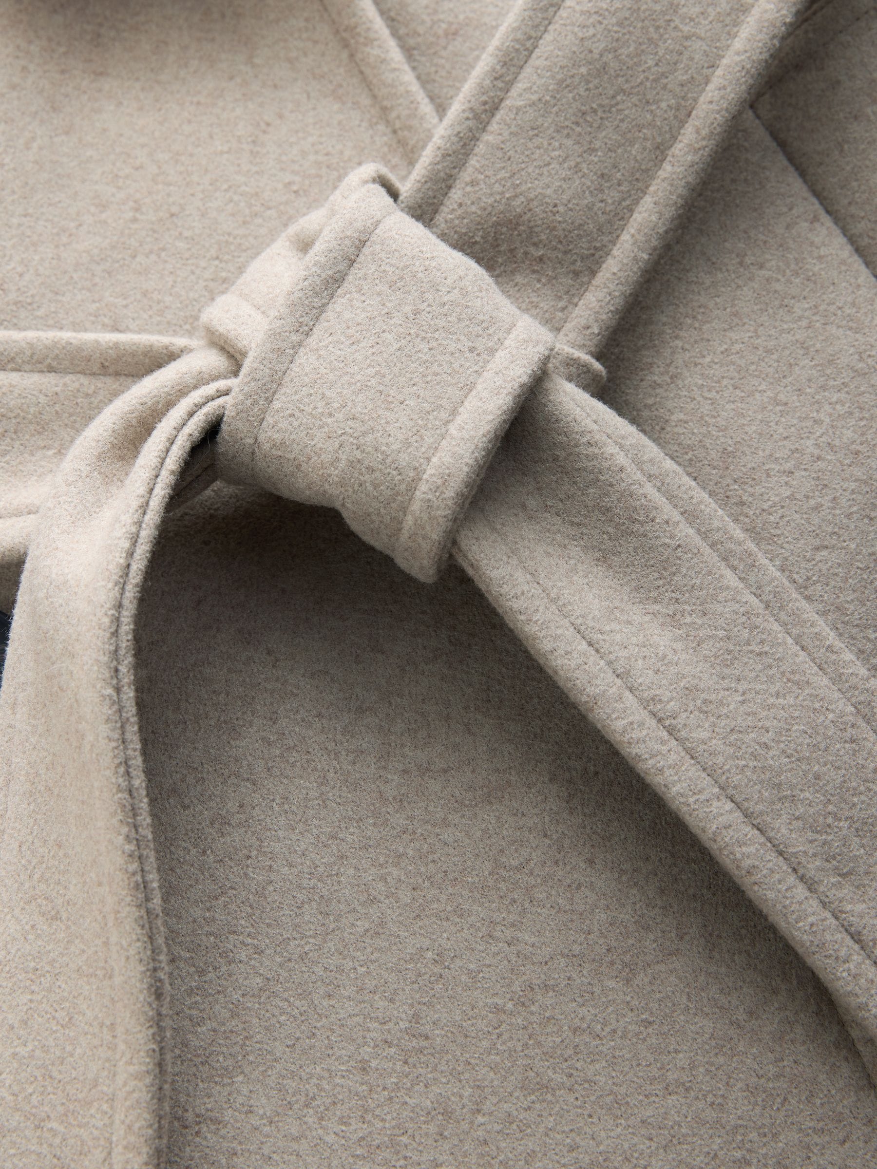 Buy Stone Belted Coat with Faux Fur Detachable Collar from the