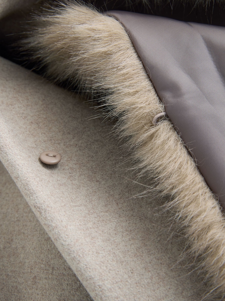 Stone Belted Coat with Faux Fur Detachable Collar - Image 11 of 11