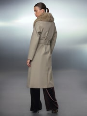 Stone Belted Coat with Faux Fur Detachable Collar - Image 4 of 11