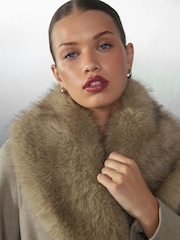 Stone Belted Coat with Faux Fur Detachable Collar - Image 5 of 11