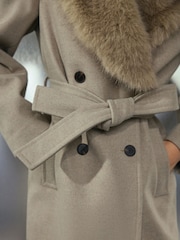 Stone Belted Coat with Faux Fur Detachable Collar - Image 7 of 11