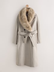 Stone Belted Coat with Faux Fur Detachable Collar - Image 8 of 11